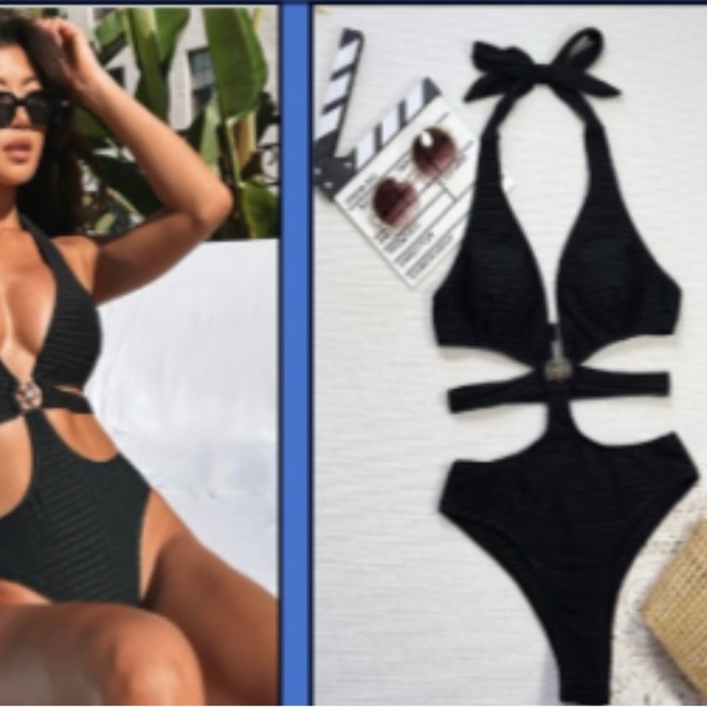 Stylish Black Halter Cut-Out One Piece